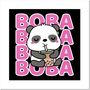 Kawaii Cute Panda Drinking Boba Posters and Art